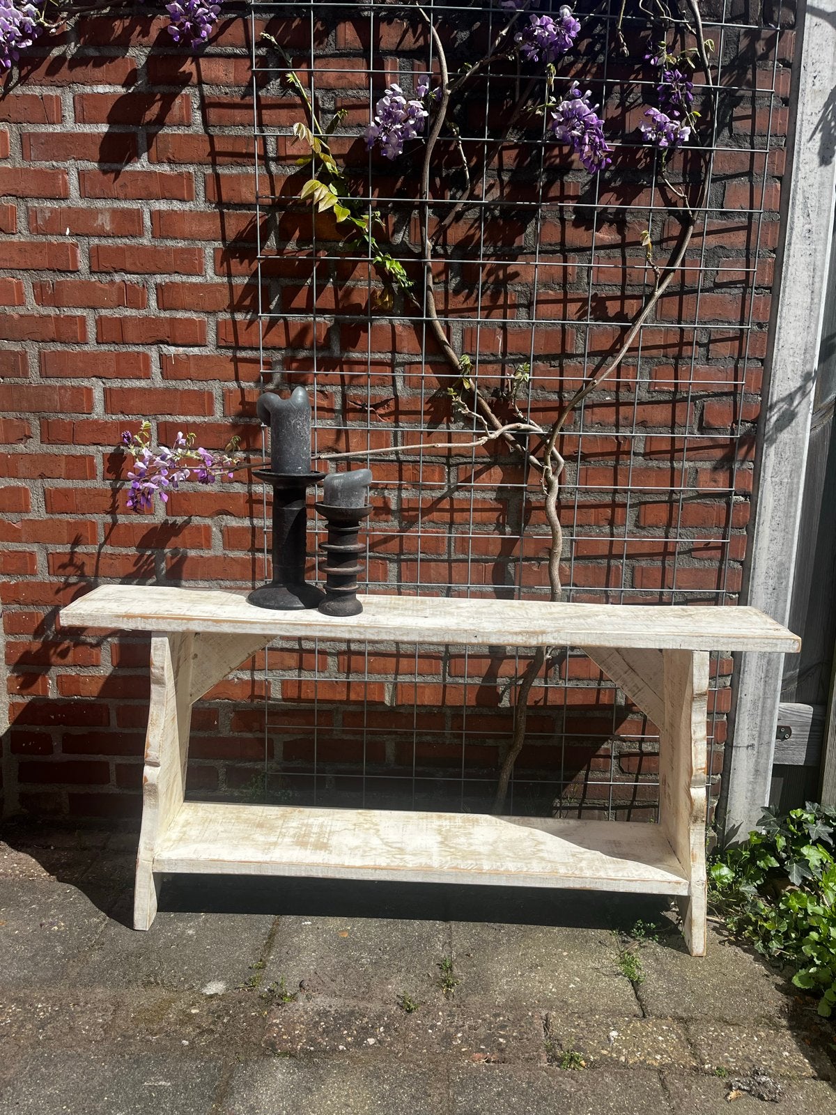 Handgemaakt houten schap / sidetable, Ophalen, Gebruikt, 100 tot 150 cm, Minder dan 25 cm