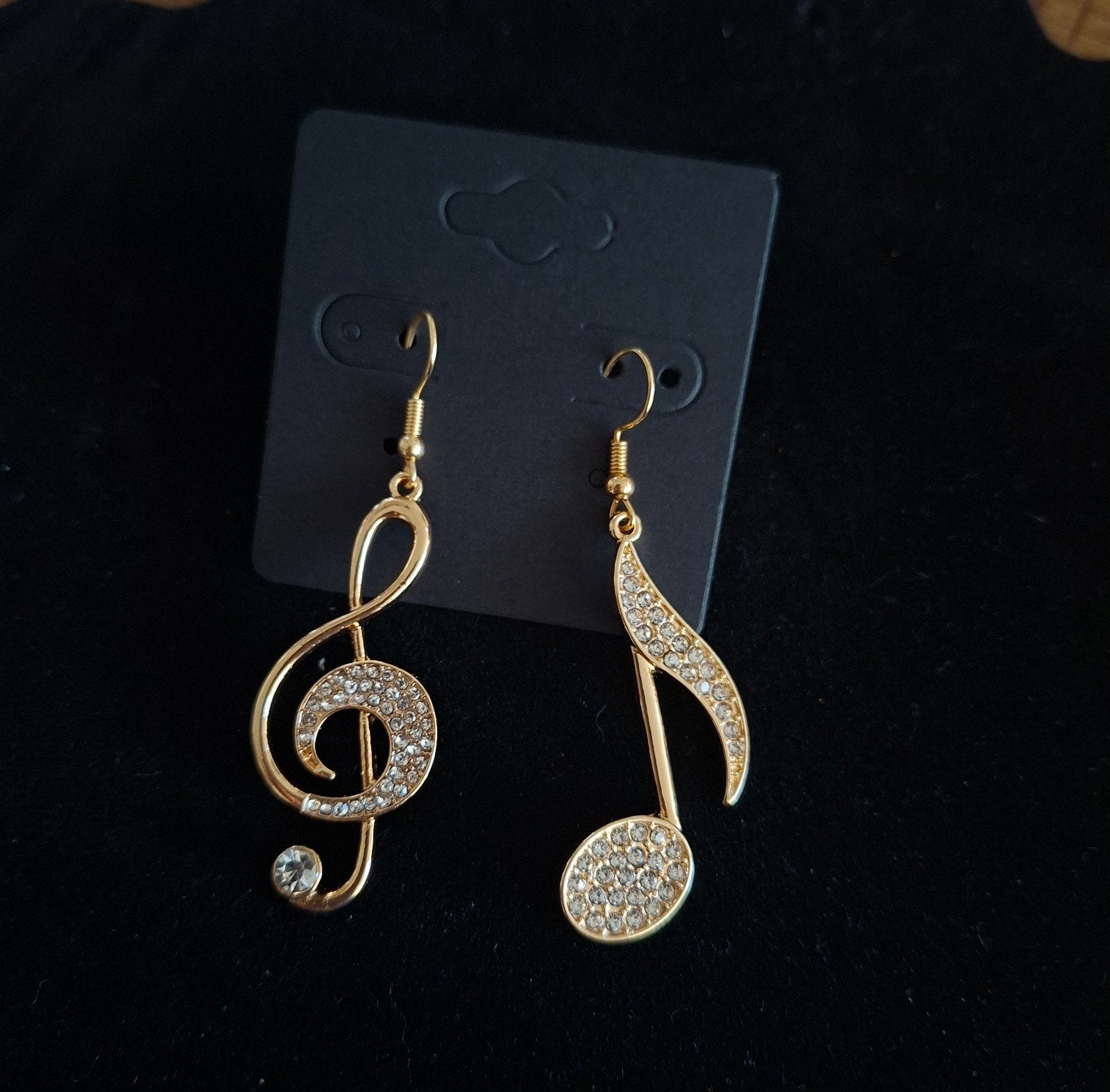 Gouden Oorbellen Muzieknoot met Strass, Overige materialen, Hangers, Nieuw, Ophalen of Verzenden