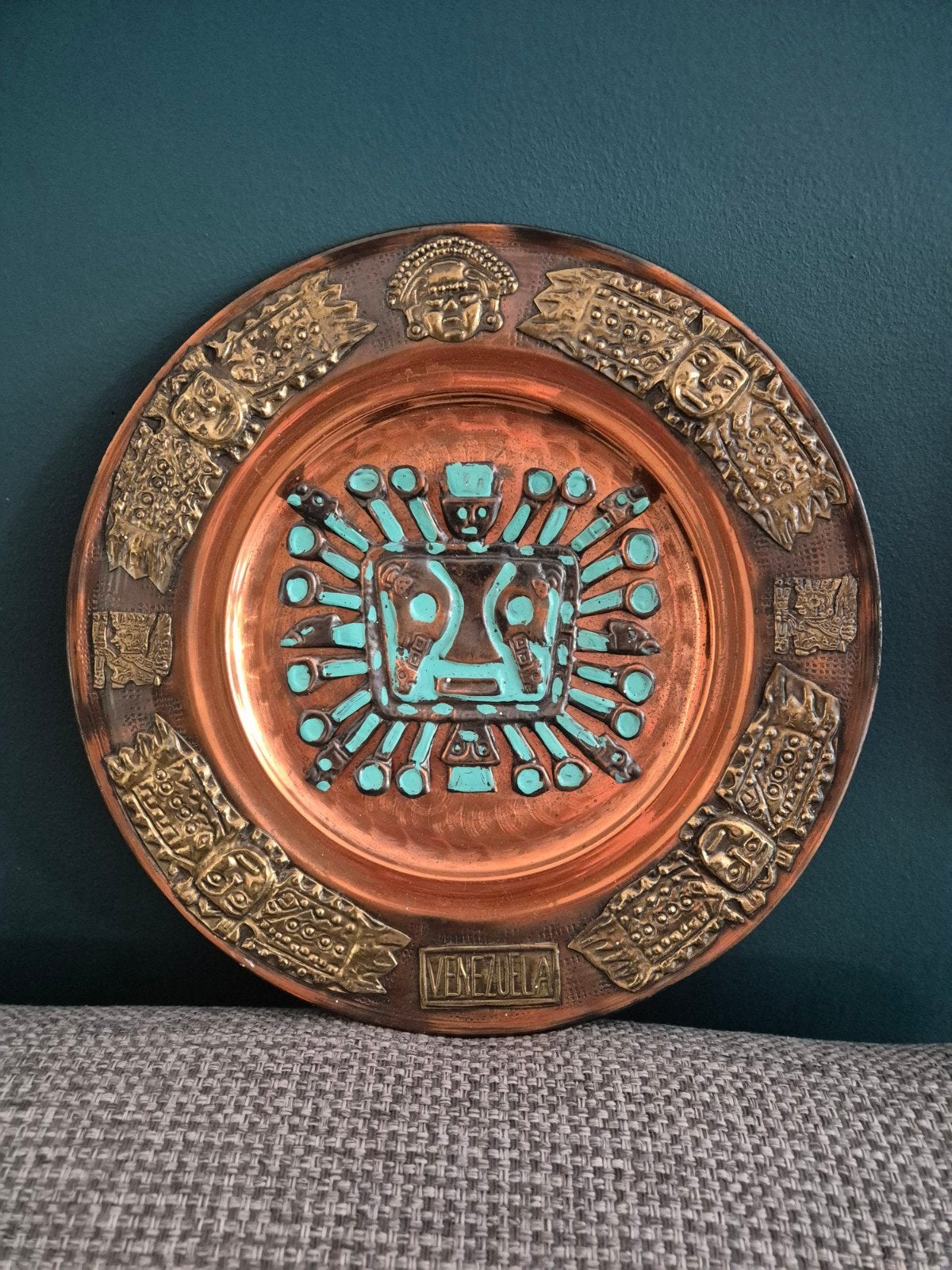 Vintage koperen wandbord uit Venezuela, Ophalen of Verzenden