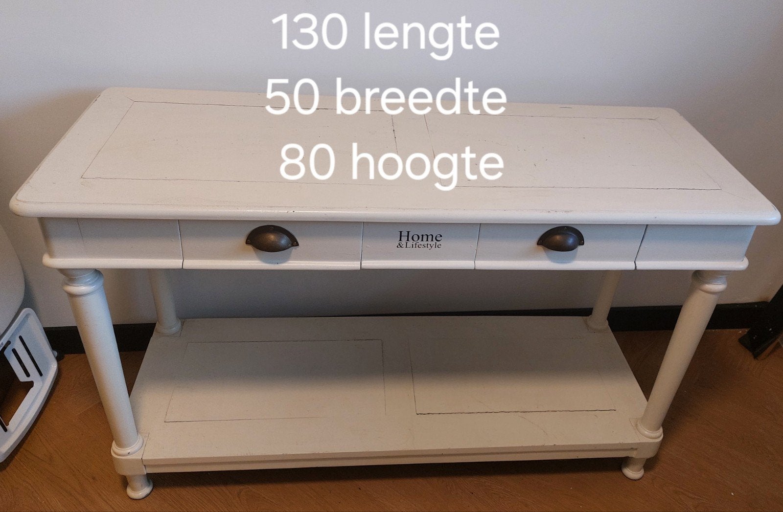 Witte sidetable met lades en plank - Home & Lifestyle, Gebruikt, 100 tot 150 cm, Landelijk, Ophalen