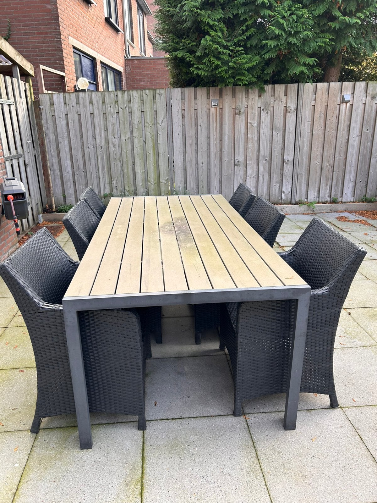 Tuinset tafel en 6 stoelen (2,05x 1 mtr) tuintafel, Ophalen, Gebruikt