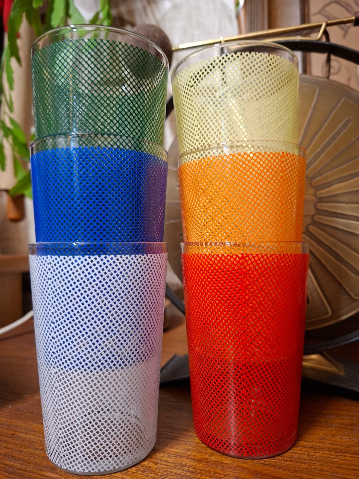Vintage Glaswerk 6st. Vereco Mesh Duralex France, Glas of Glazen, Vintage, Ophalen of Verzenden, Glas