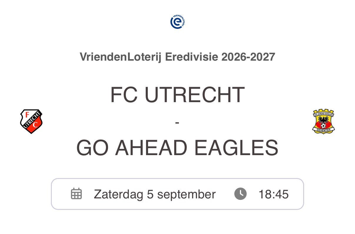 2 Tickets FC Utrecht-Go ahead eagles, Tickets en Kaartjes, Twee personen