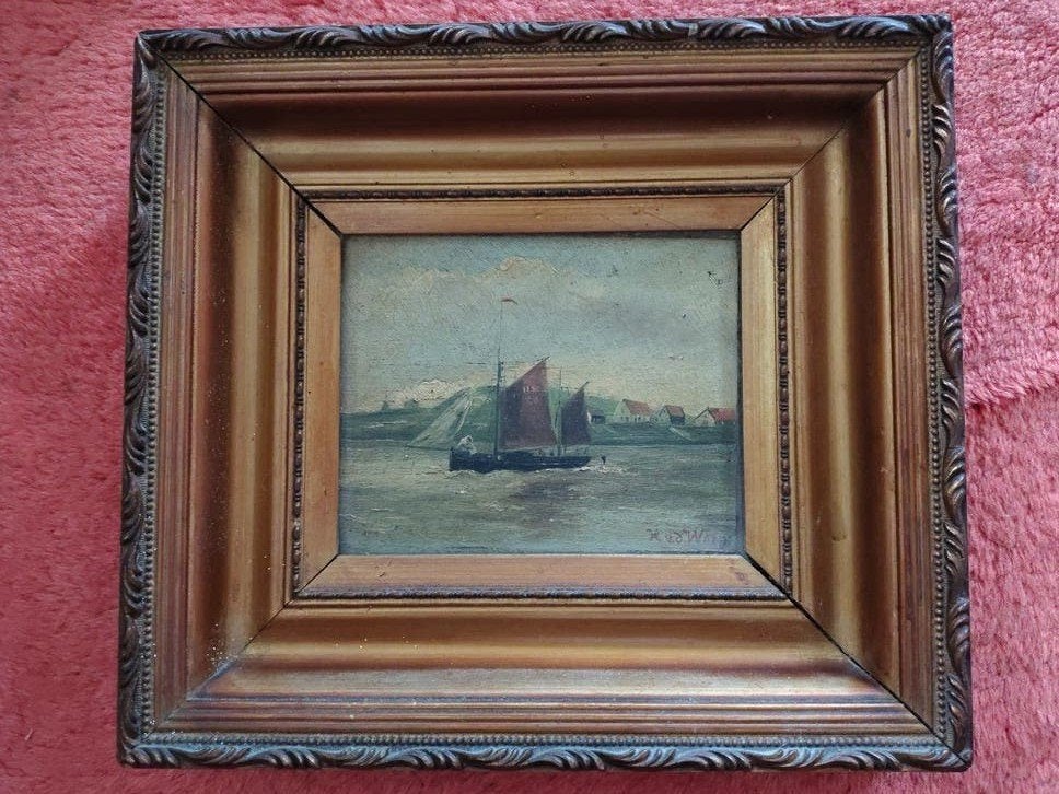 Olieverfschilderij Zeilschepen  Henriette Meyrat (1874-1954), Ophalen of Verzenden