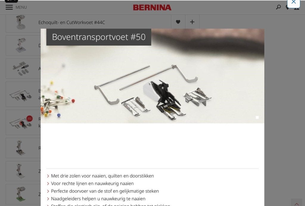 Bernina boventransportvoet 50W-9mm, Hobby en Vrije tijd, Naaimachines en Toebehoren, Ophalen of Verzenden, Zo goed als nieuw, Naaimachine