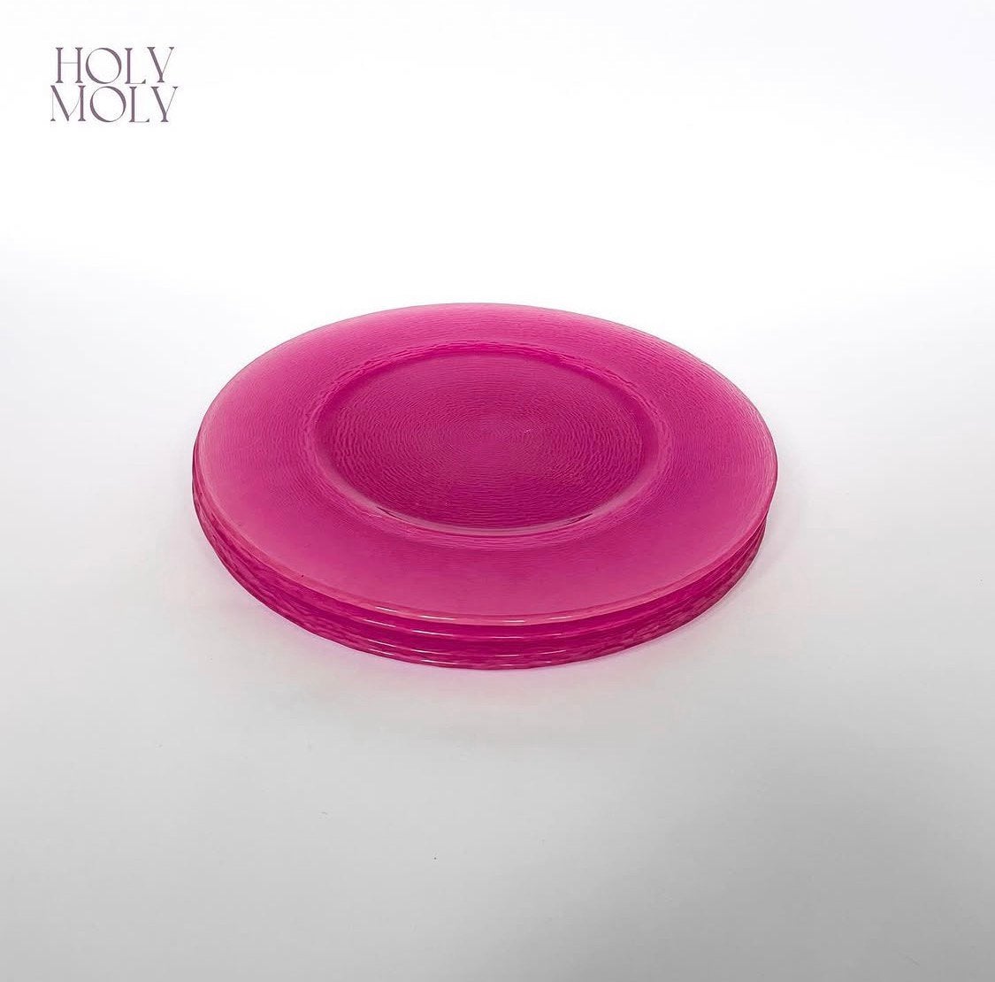 4 roze glazen dinerplates, Ophalen, Bord(en), Overige stijlen, Glas