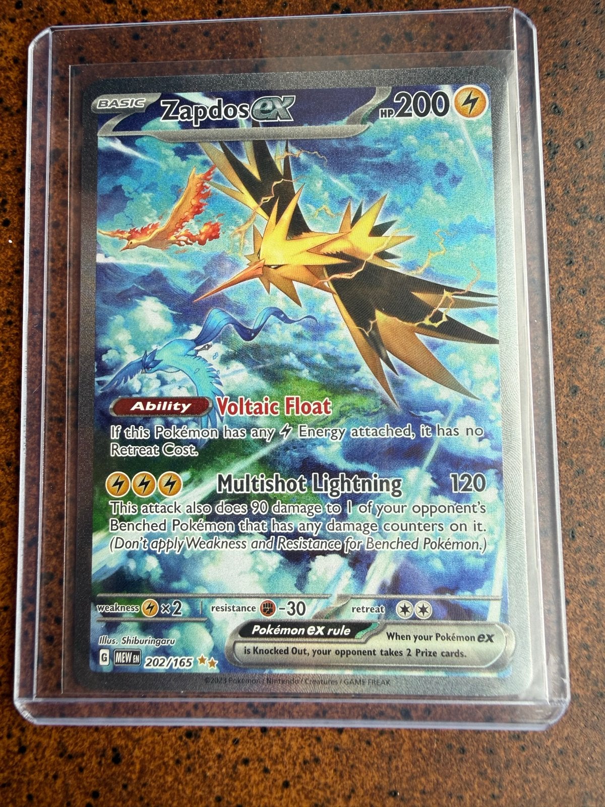 Zapdos EX 202/165 Full Art Pokémon kaart, Ophalen of Verzenden, Zo goed als nieuw, Losse kaart