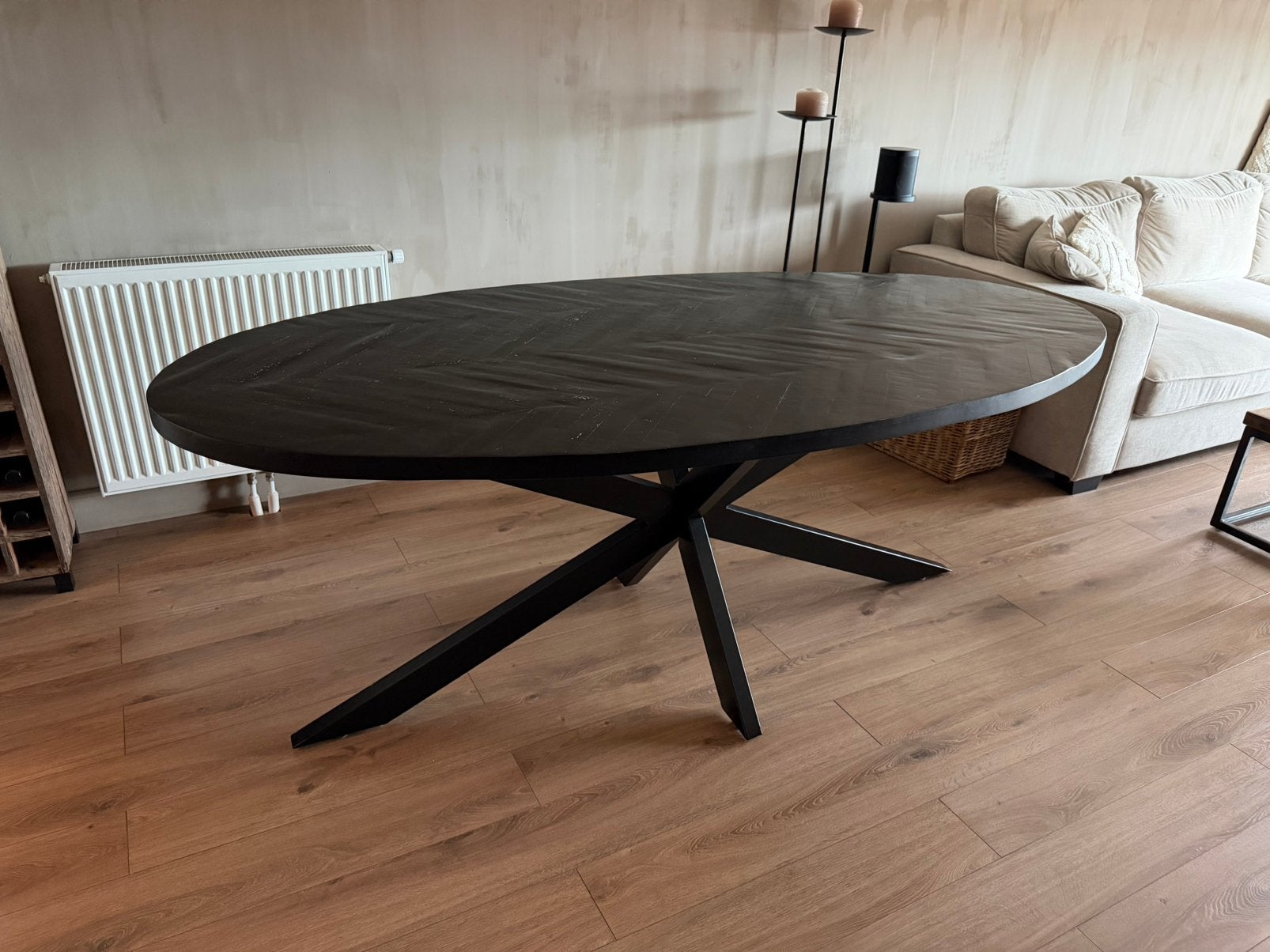 Eettafel ovaal visgraat zwart 200x100, Ophalen, Ovaal, 200 cm of meer, 100 tot 150 cm