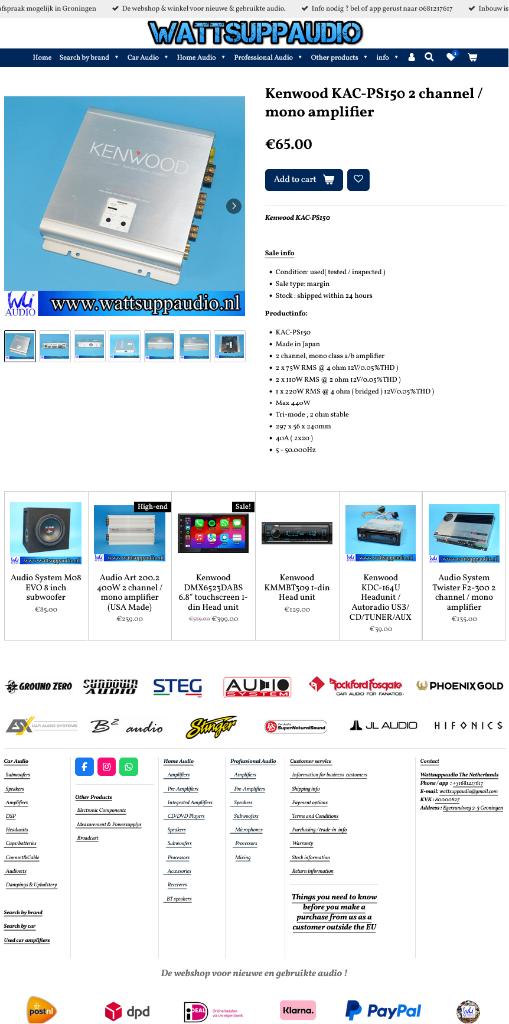 Kenwood KAC-PS150 2 kanaals /mono versterker (made in Japan), Auto diversen, Autospeakers, Gebruikt, ., Ophalen of Verzenden, .