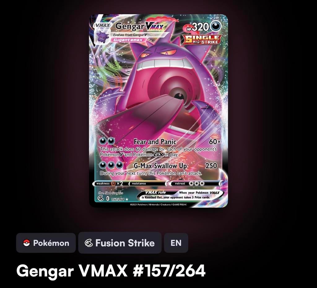 Pokémon kaart Gengar VMAX #157/264, Hobby en Vrije tijd, Verzamelkaartspellen | Pokémon, Ophalen of Verzenden, Nieuw, Losse kaart