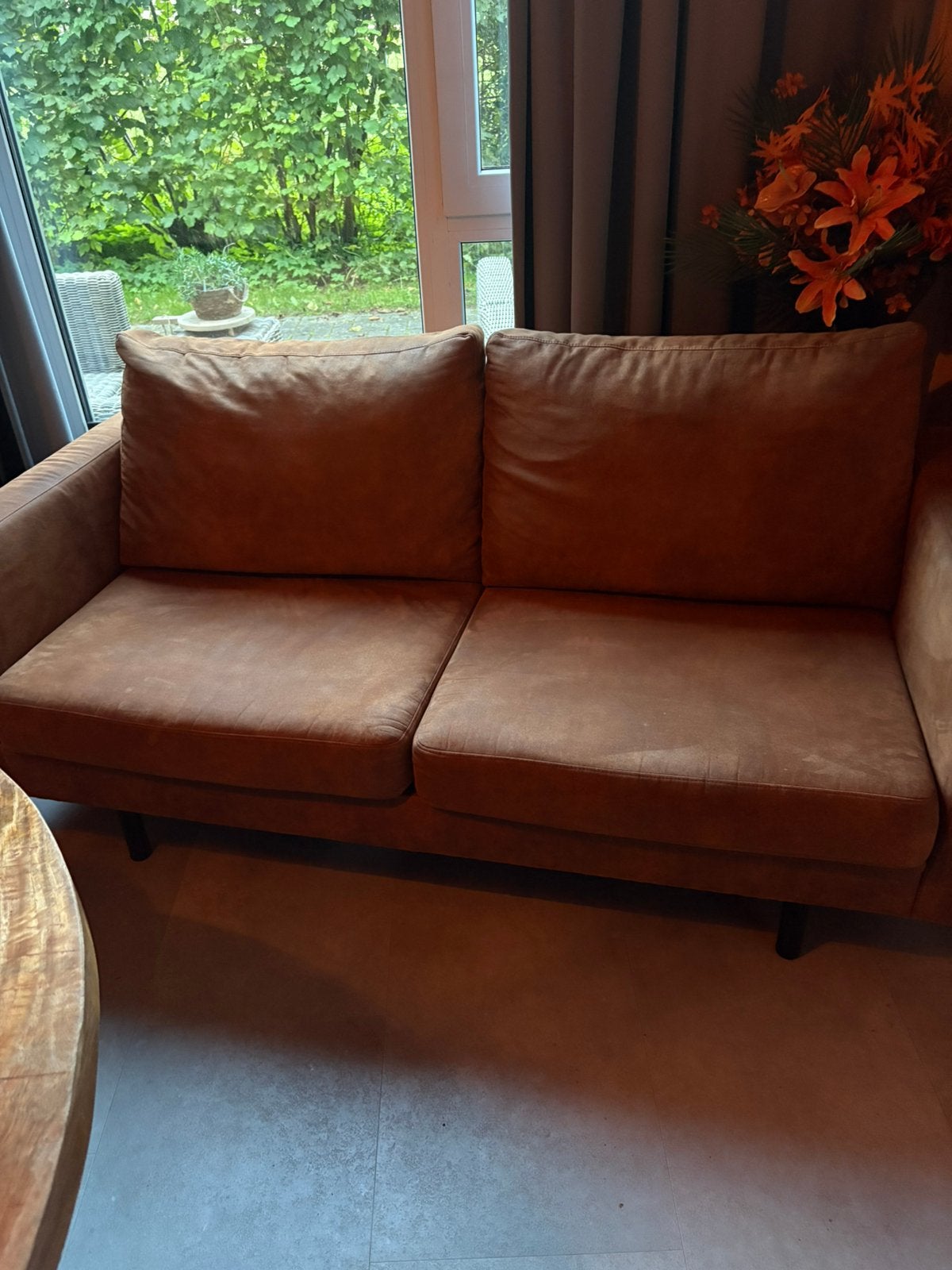 2 zitsbank cognackleur, Ophalen, Gebruikt, Minder dan 75 cm, 150 tot 200 cm