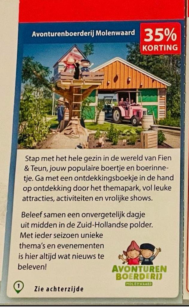Avonturenboerderij Molenwaard- korting bon, Eén persoon, Kortingsbon