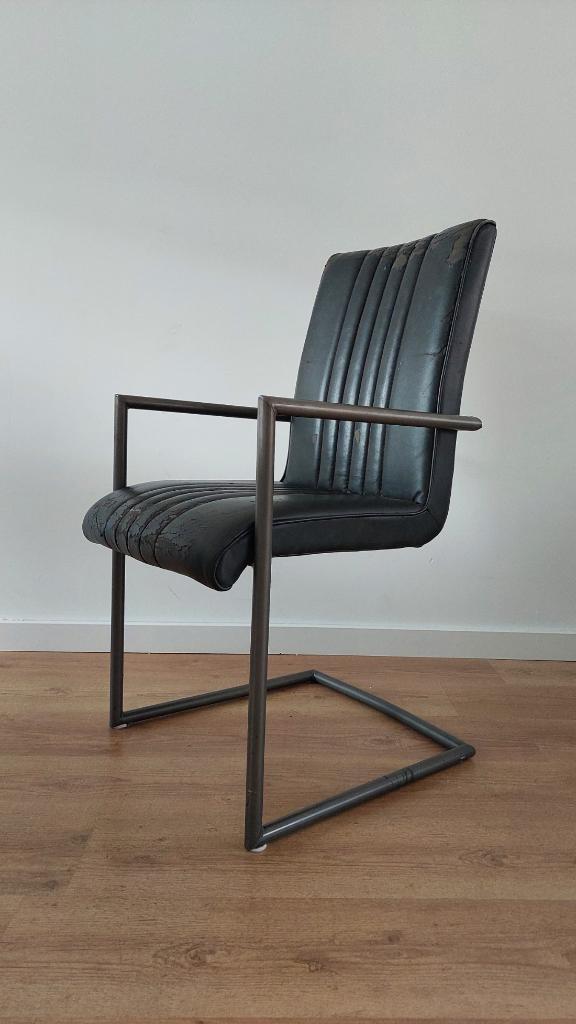4x Industriële Eetkamerstoel | Stalen frame | Opknapper, Huis en Inrichting, Stoelen, Ophalen, Gebruikt, Zwart, Overige materialen