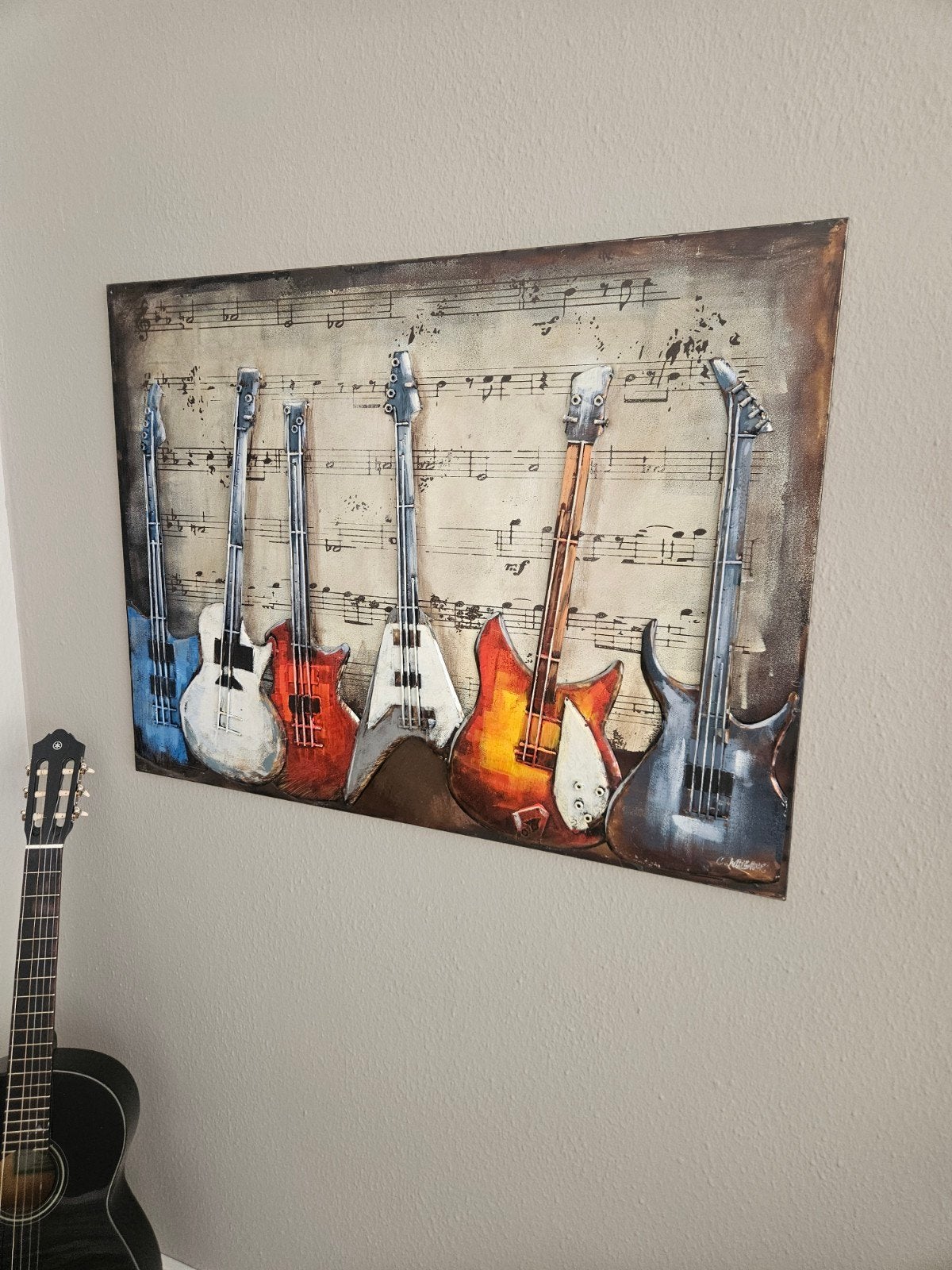 moiue 3d metaal gitaren schilderij, Ophalen of Verzenden