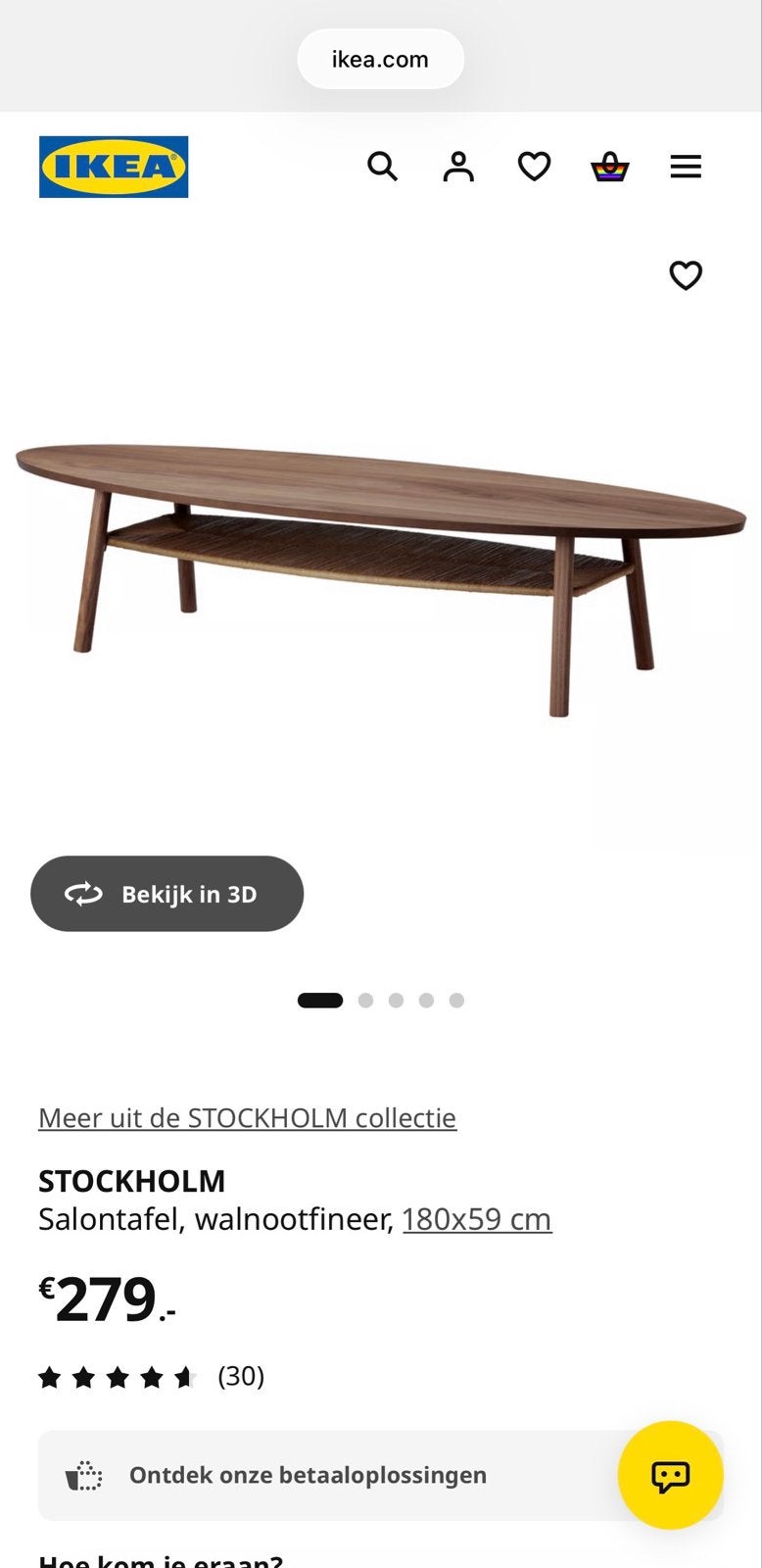 IKEA Stockholm salontafel walnootfineer, Gebruikt, 150 tot 200 cm, Ovaal, 5 – 50