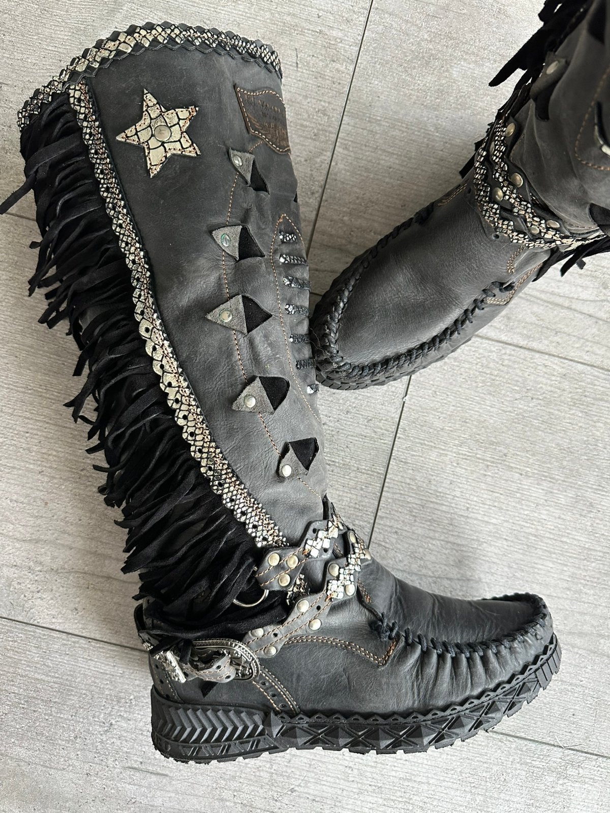 El Vaquero’s , leer,  zwart/ zilver , zgan, Hoge laarzen, Zwart, Ophalen of Verzenden, Zo goed als nieuw