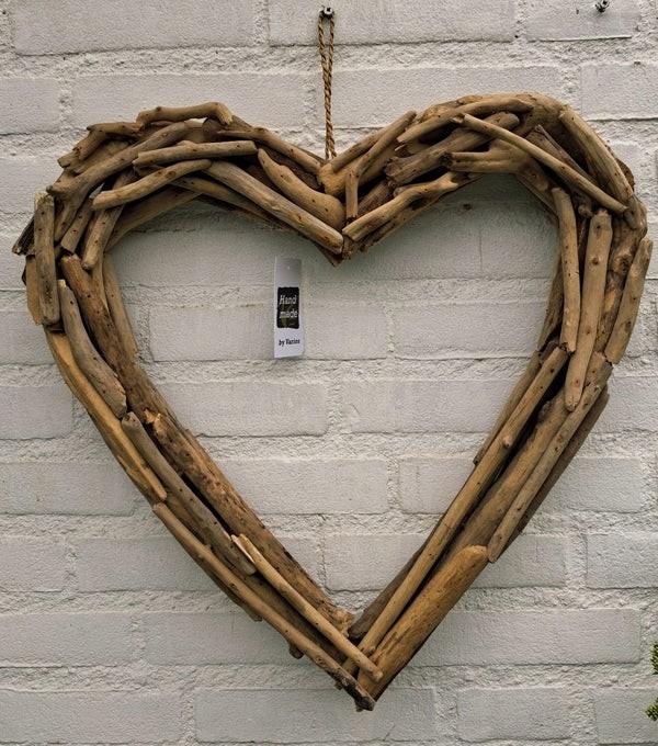 Driftwood hart 50 cm, Verzenden