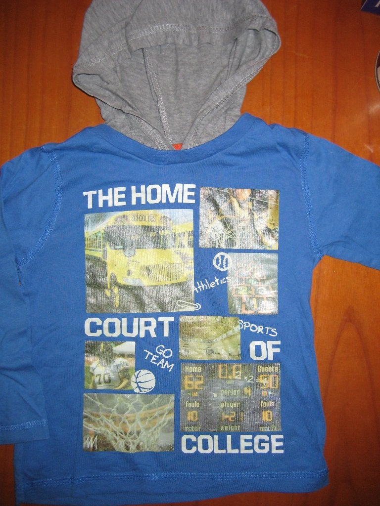 Blauw/grijs shirt met capouchon, 92, Ophalen of Verzenden, Zo goed als nieuw, Jongen, Shirt of Longsleeve
