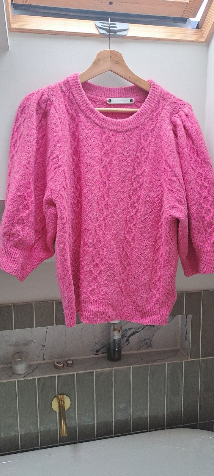 co'couture Roze gebreide trui met pofmouwen - Maat M, Kleding | Dames, Truien en Vesten, Maat 38/40 (M), Ophalen of Verzenden