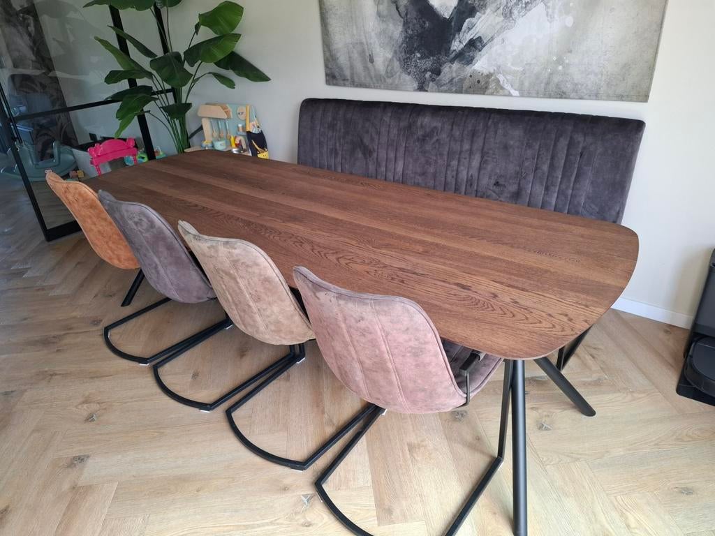 Eettafelbank en stoelen - in zeer goede staat, 50 tot 100 cm, Zo goed als nieuw, Modern industrieel, 150 tot 200 cm
