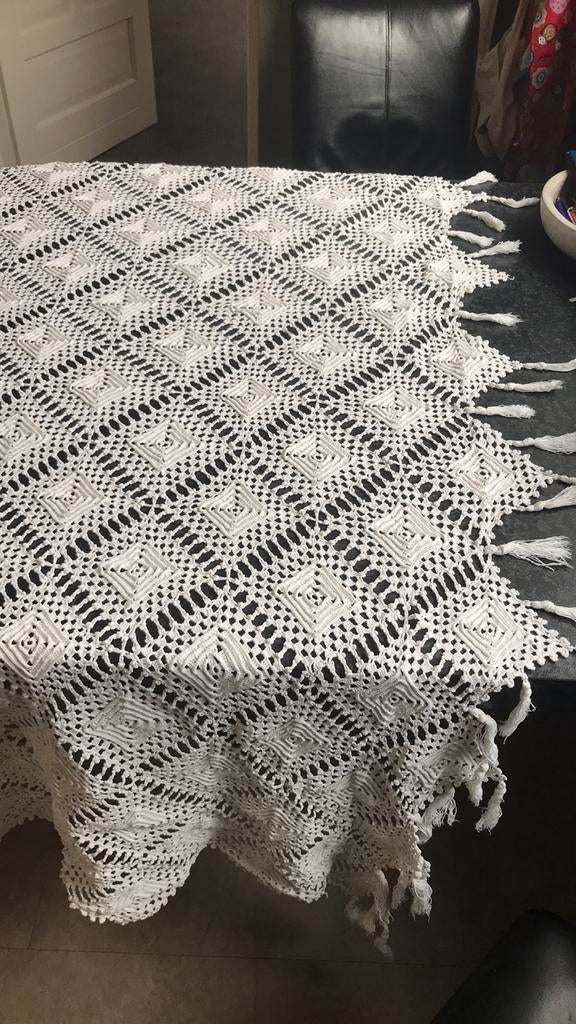 Gehaakt katoenen bedsprei plm 210 x 165 cm, Huis en Inrichting, Ophalen of Verzenden, Gebruikt, Overige maten, Wit