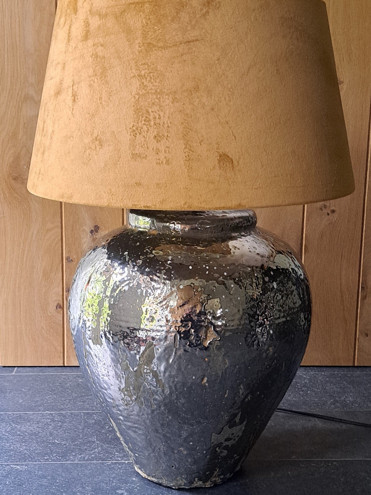 Grote kruiklamp voet & velours lampenkap zgan!!!, Ophalen, Met schakelaar, E27 (groot), Zo goed als nieuw