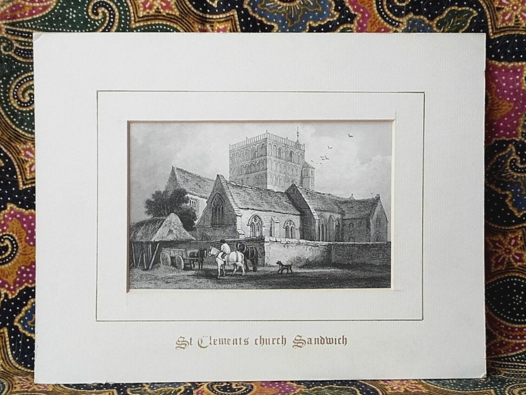 Antieke gravure uit Engeland van Saint Clements church., 1800 - 1899, Ets, Stadsgezicht, Ophalen of Verzenden