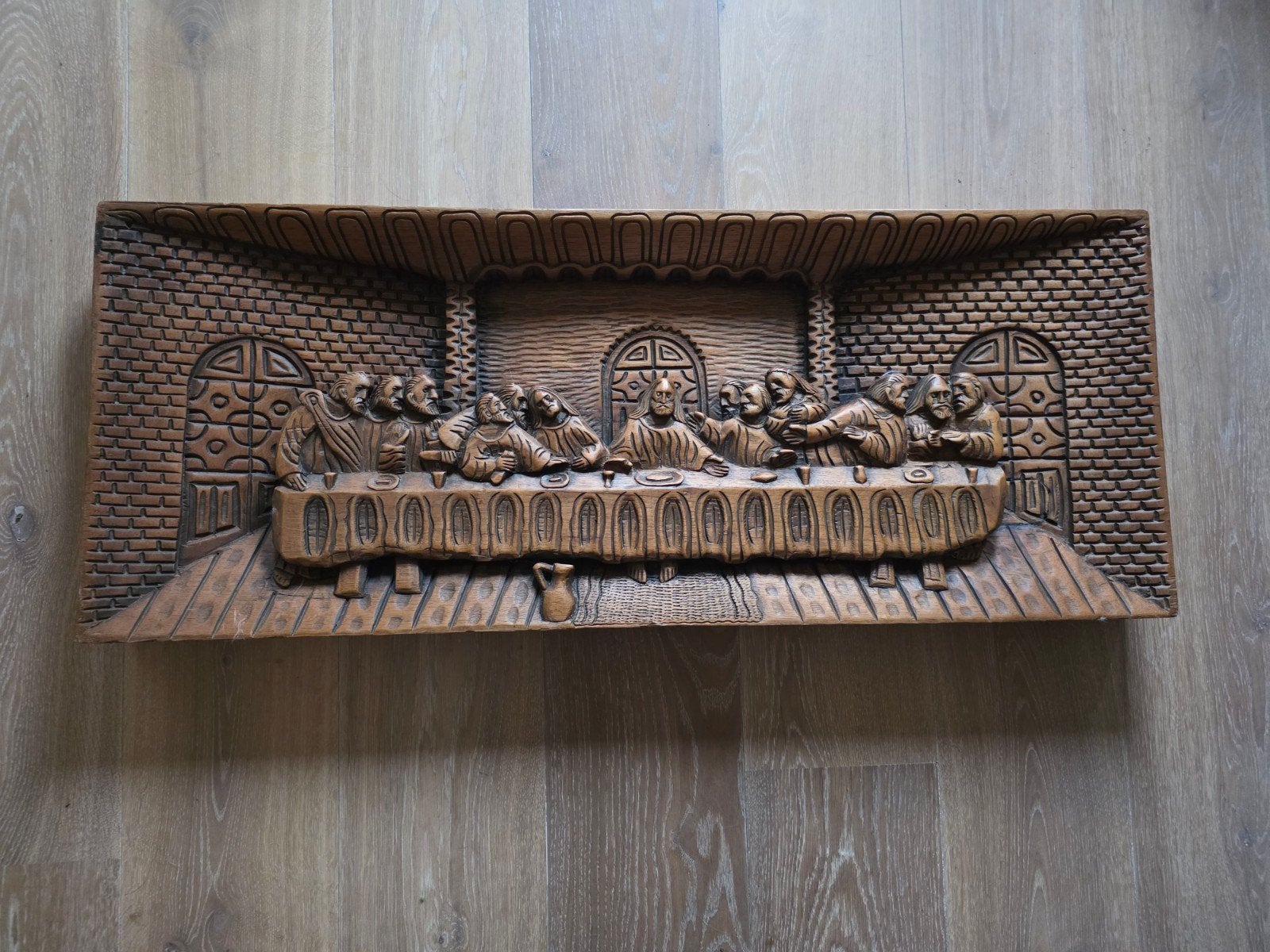 Houtsnijwerk 'Het Laatste Avondmaal' - Religieuze Kunst, Ophalen, Houtsnijwerk, 50 - 100 cm, Hout