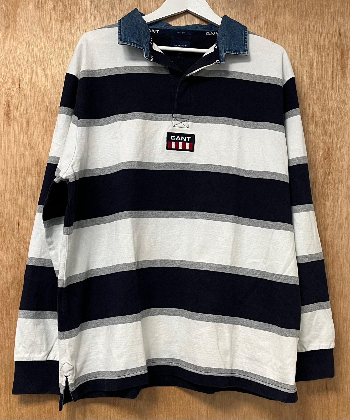 Gant relaxed fit longsleeve rugby shirt - Size XXL / 2XL, Ophalen of Verzenden, Zo goed als nieuw, Overige maten, Blauw
