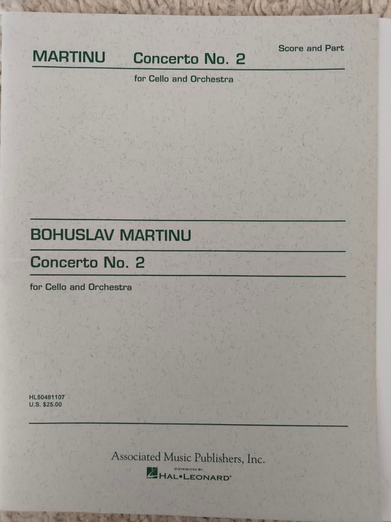 Martinu Cello Concert No. 2 - Bladmuziek Cello & Orkest, Muziek en Instrumenten, Bladmuziek, Ophalen of Verzenden