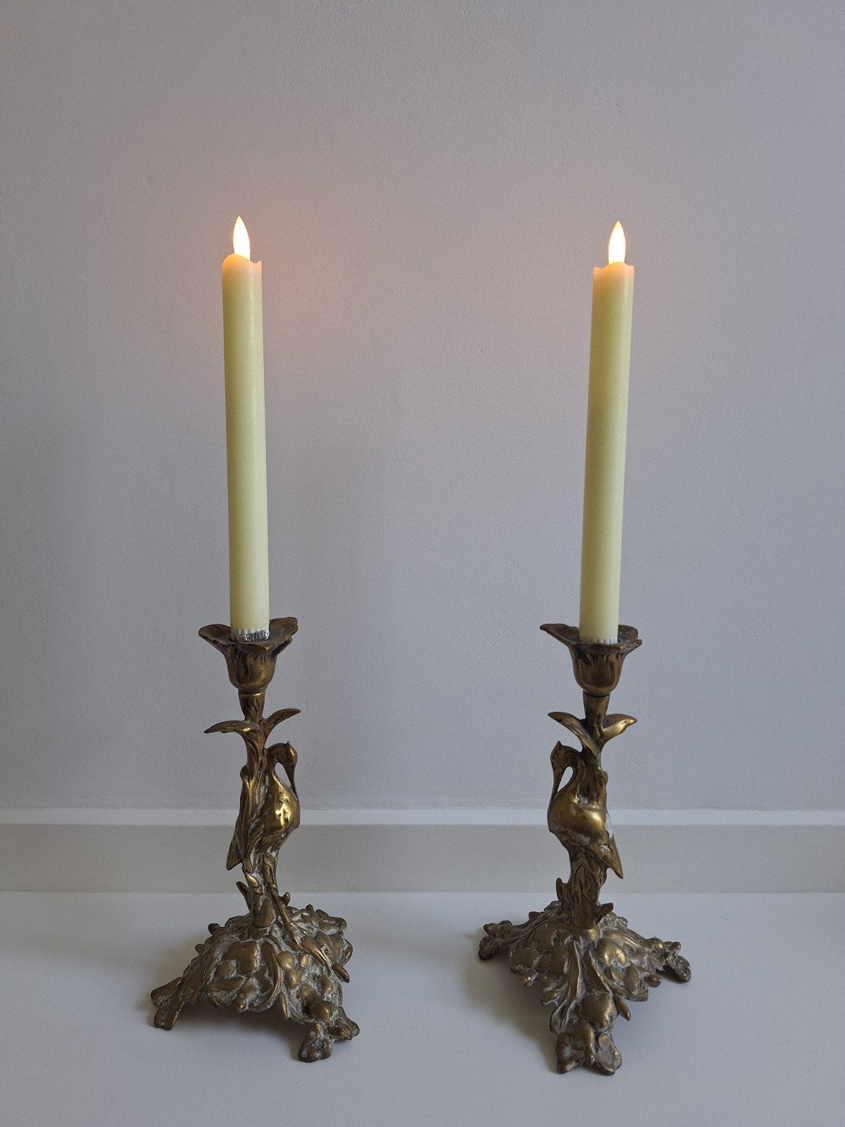 2 Zware messing Jugendstill kandelaars, Ophalen of Verzenden, Koper of Brons