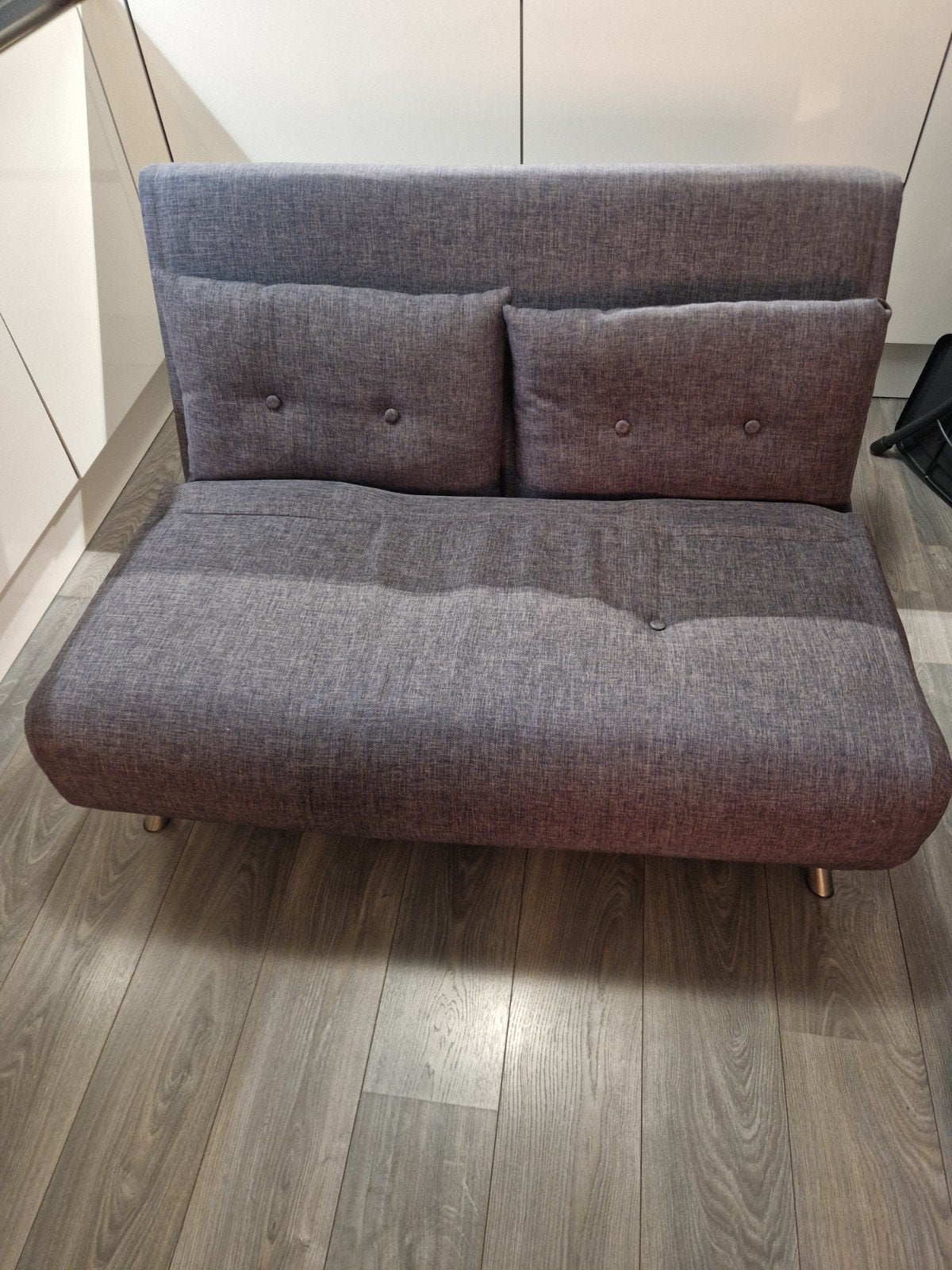 Compacte slaapbank/futon - Grijs, Ophalen, Gebruikt, Tweepersoons, Grijs