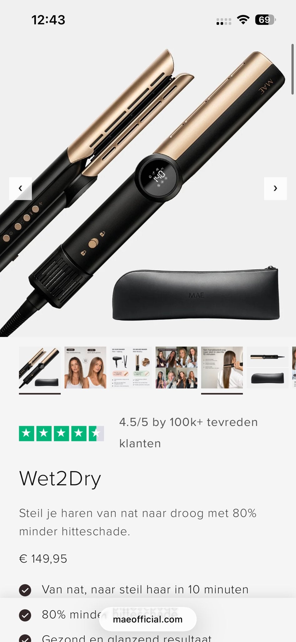 MAE Wet to Dry 2-in-1 Stijltang - Zelden gebruikt, Witgoed en Apparatuur, Ophalen of Verzenden, Zo goed als nieuw, Haarverzorging