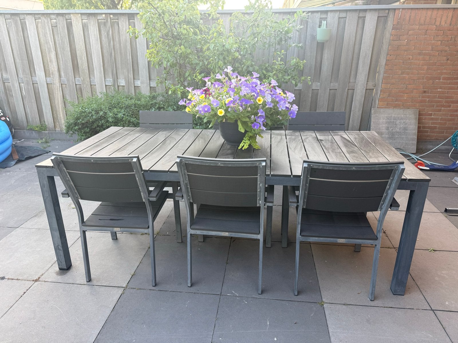 6-persoons tuinset Bellagio 100x220 cm tafel met stoelen, Ophalen, Gebruikt, Eettafel, 6 zitplaatsen