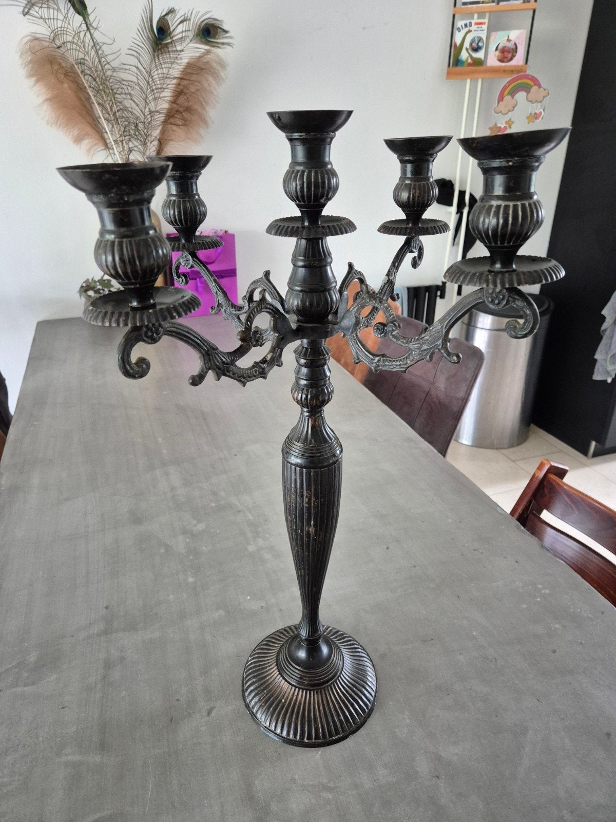 Grote zware 5-armige kandelaar klassiek / vintage, Ophalen, Koper of Brons