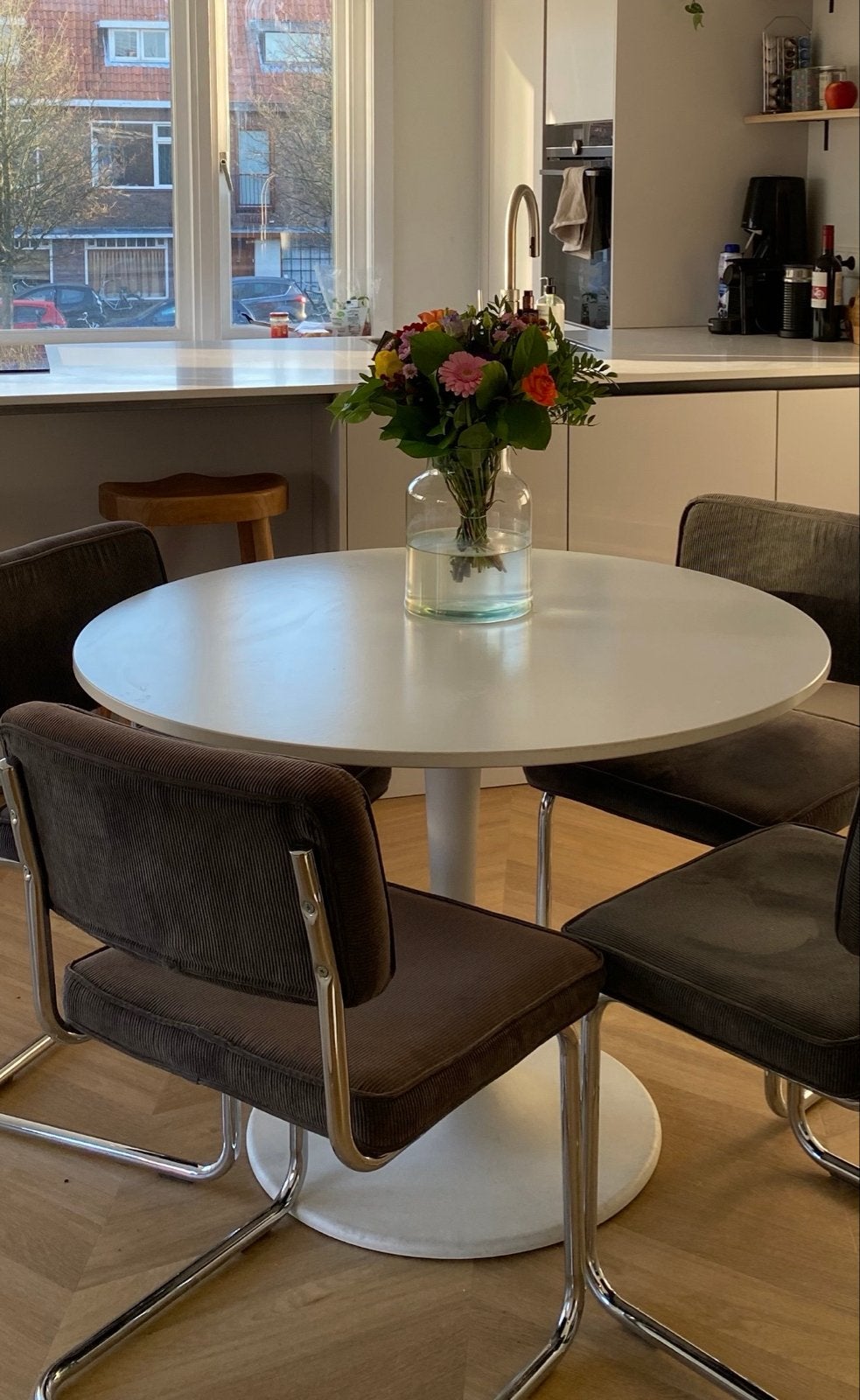 Witte ronde eettafel - ikea docksta, Ophalen, Kunststof, Gebruikt, 100 tot 150 cm
