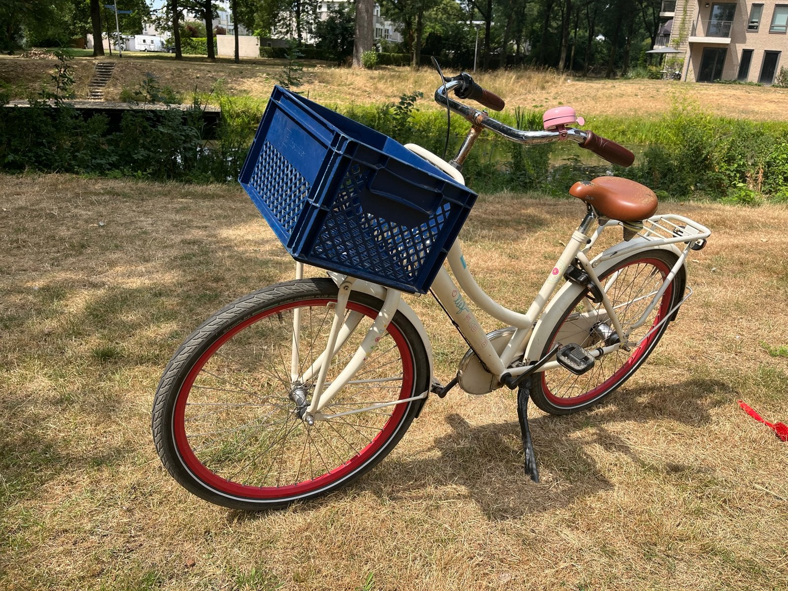 Leuke cortina ‘lief’ meisjesfiets met voordrager en krat, Terugtraprem, Gebruikt, 47 tot 50 cm, Versnellingen
