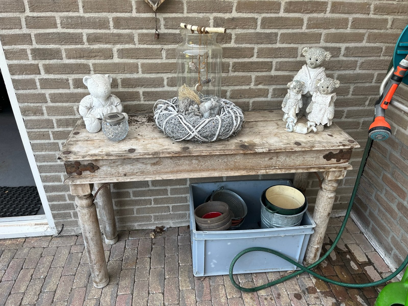 Rustieke bijzettafel van hout - Perfect voor buiten, Gebruikt, 100 tot 150 cm, Ophalen of Verzenden, Overige houtsoorten