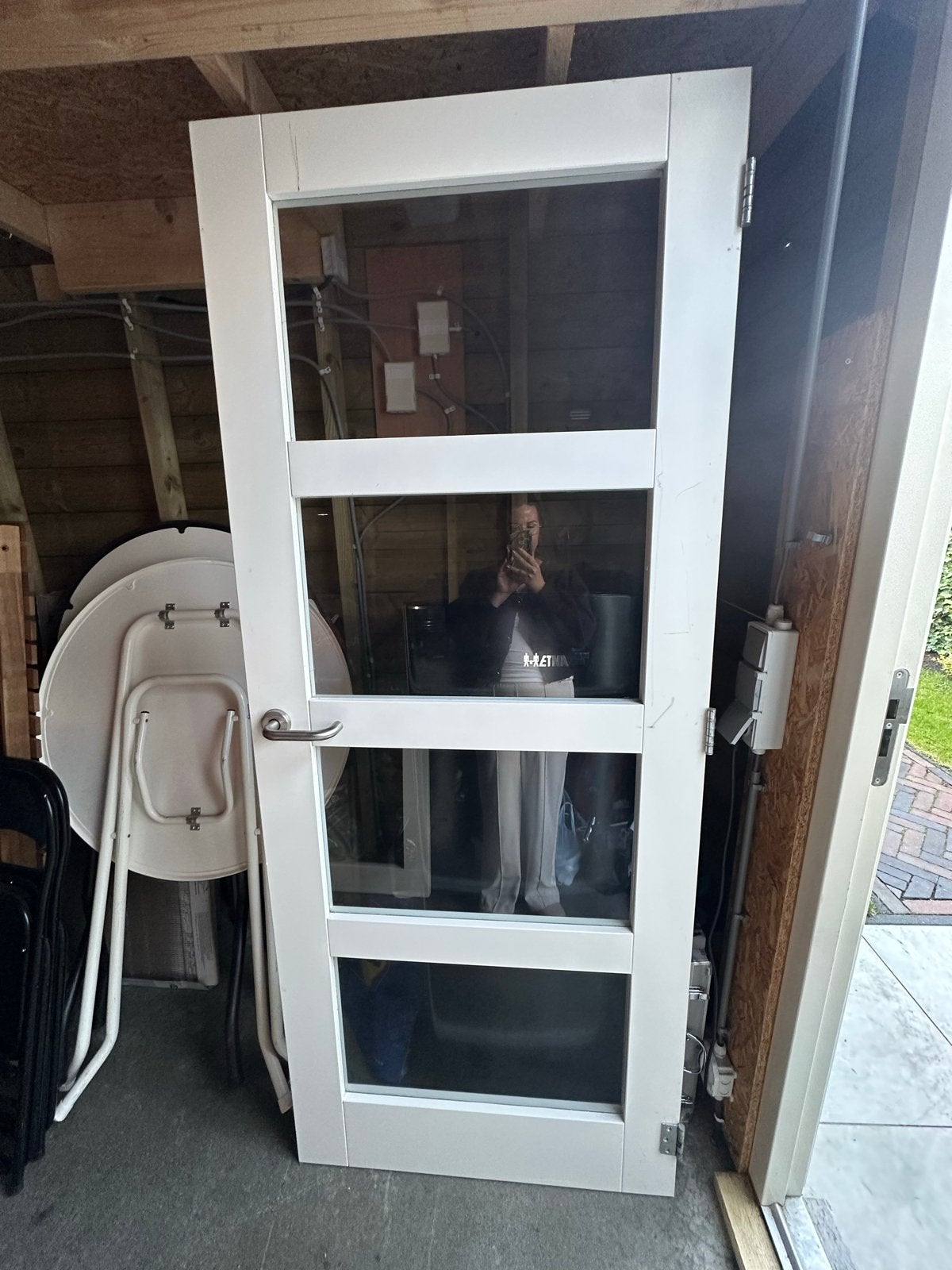 1 xWitte houten binnendeur met glas, Ophalen, Gebruikt, 80 tot 100 cm, Binnendeur