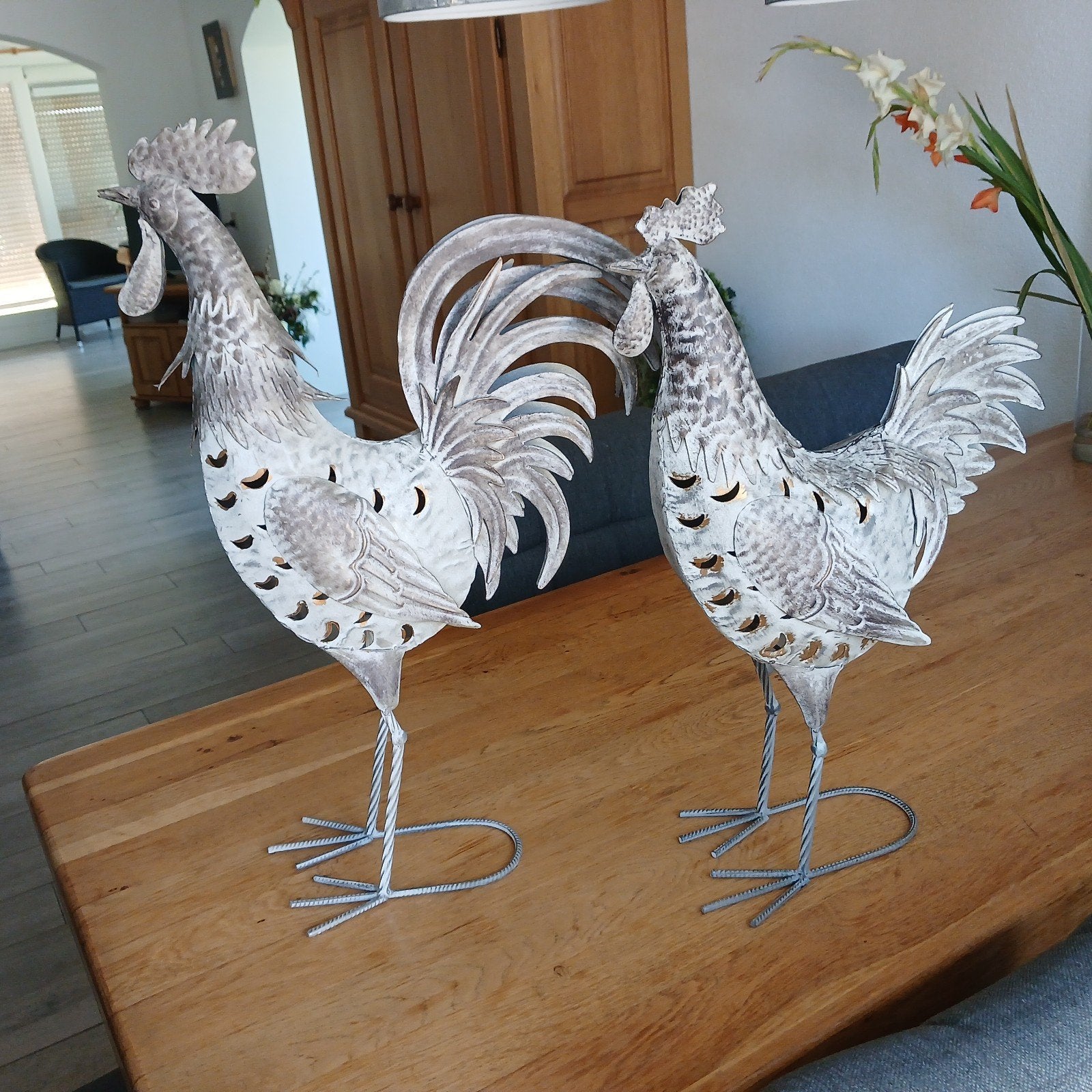 decoratieve haan en kip, Ophalen, Metaal