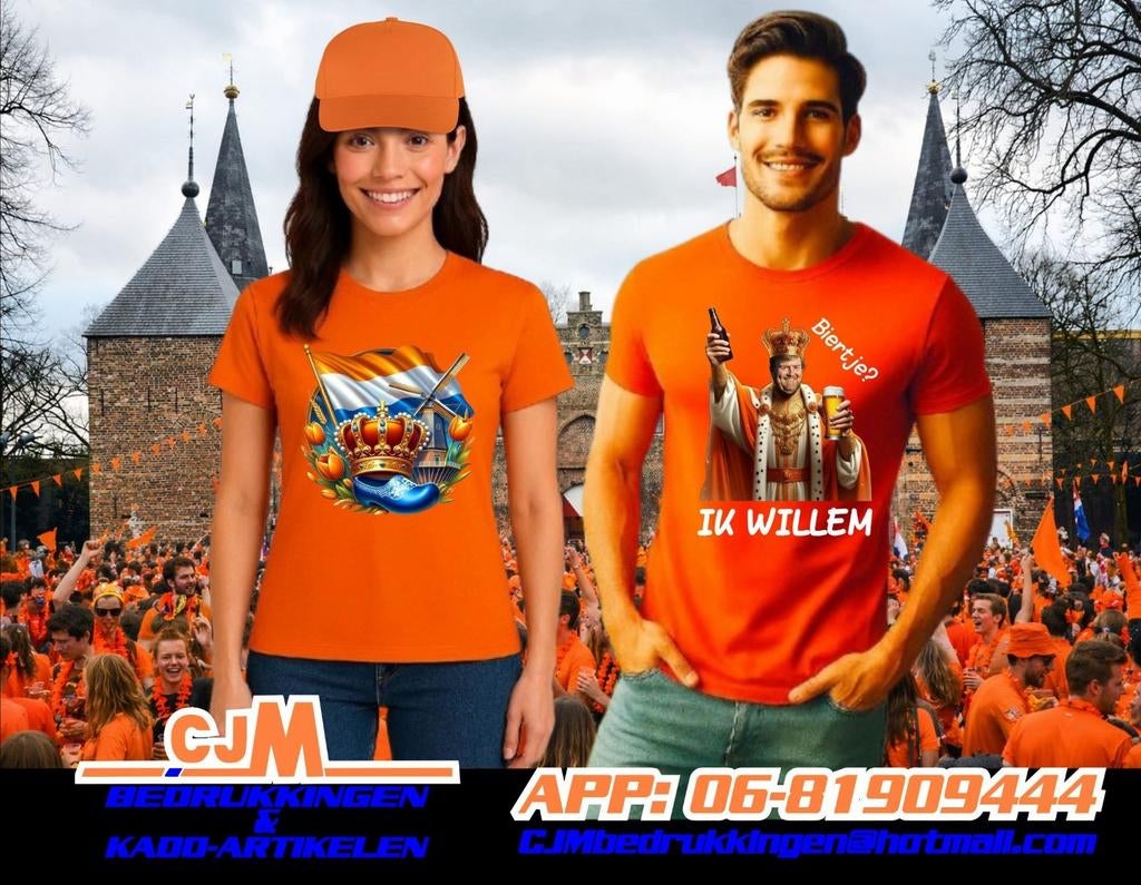 Shirts voor Koningsdag, div kleuren en maten, ik willem, Ophalen of Verzenden, Nieuw, Korte mouw