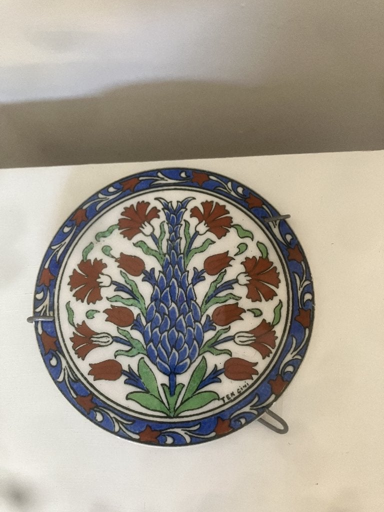 Handbeschilderd Turks wandbord of muurtegel in Iznik-stijl,, Oosters, 17 cm, Decoratieobject, Steen/keramiek