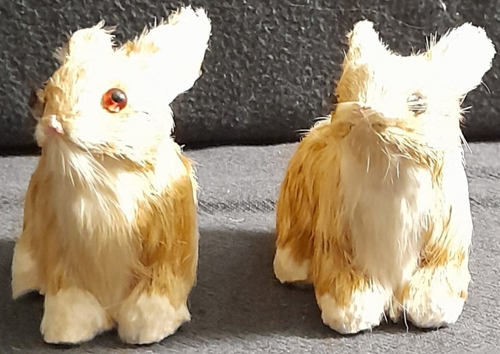 Vintage Deco Konijnen Beeldjes Kunstvacht Set van 2, Ophalen of Verzenden, Gebruikt, Dier