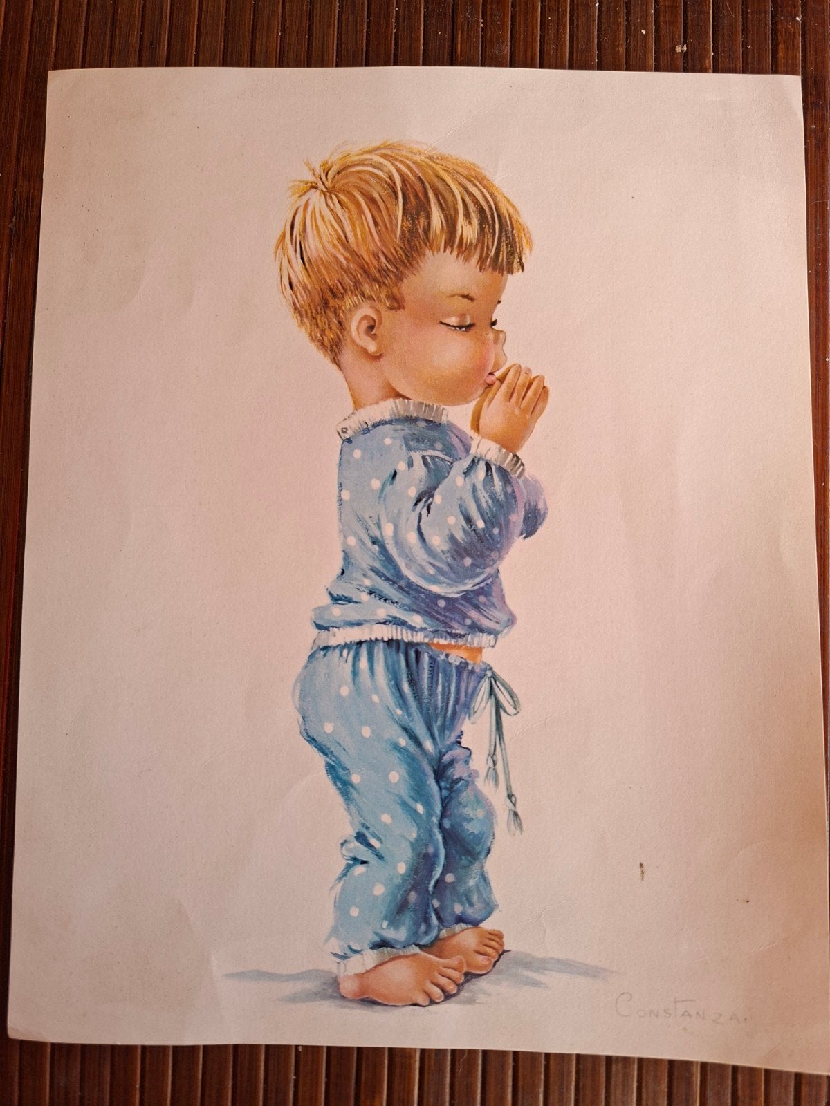 Vintage Print: Biddend Jongetje in Pyjama (Constanza), Ophalen of Verzenden, Print, Print/reproductie, Gesigneerd
