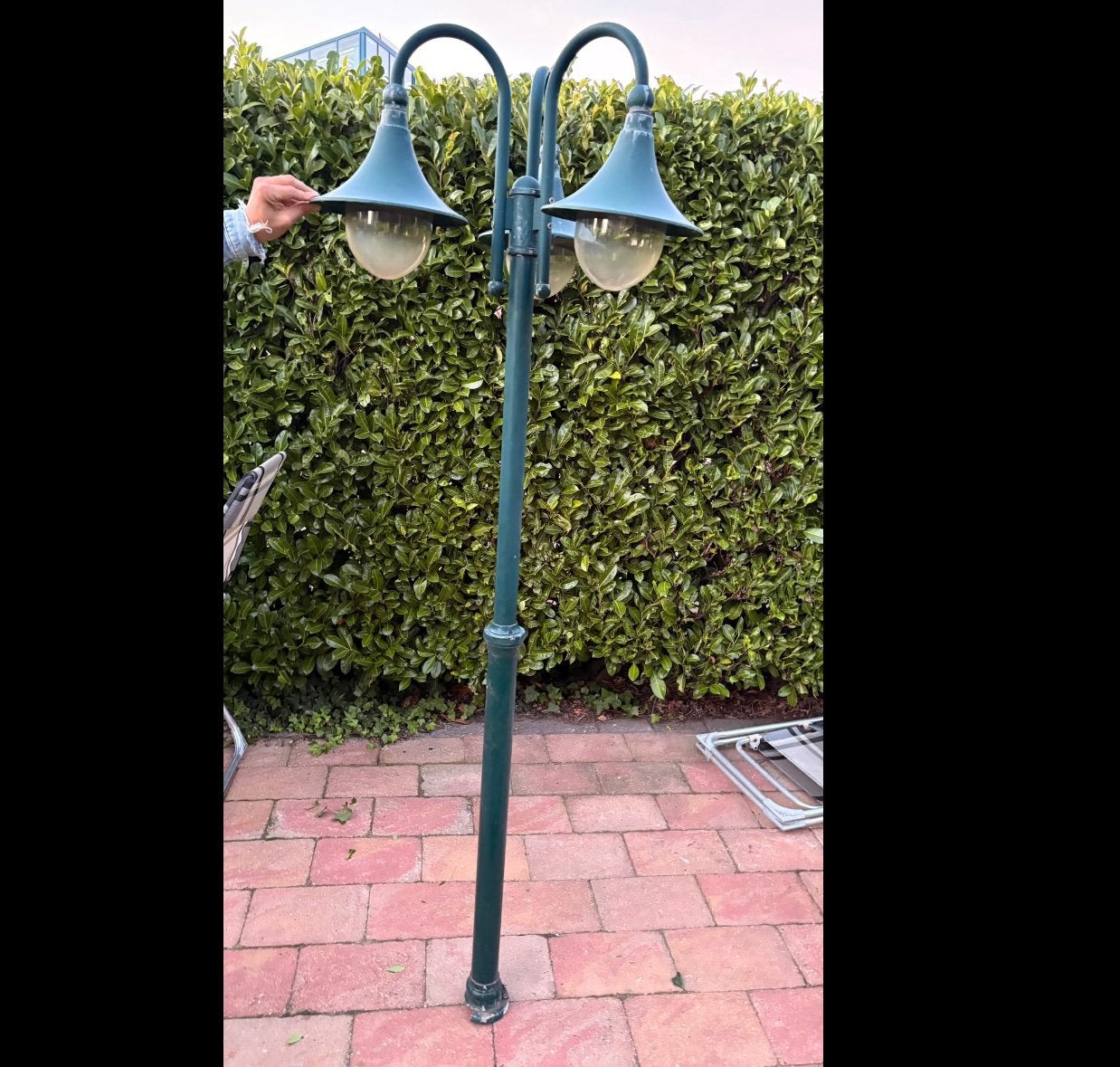Buiten lantaarn met 3 lampen 1,95 meter hoog, Tuin en Terras, Ophalen, Gebruikt, Staande lamp, Netvoeding