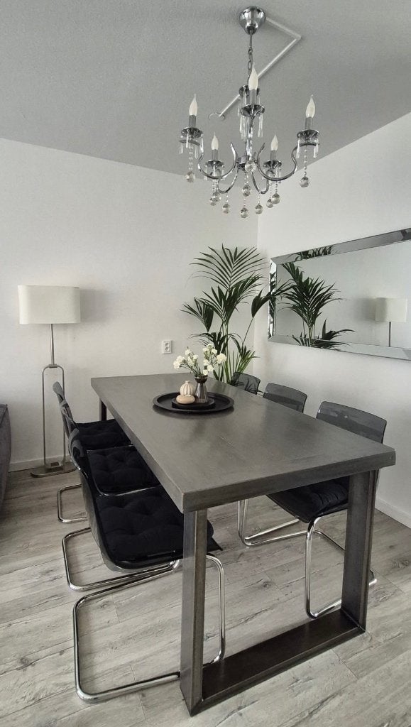 Eettafel met  6 IKEA stoelen, salontafel en 2 kroonluchters, Ophalen, Gebruikt