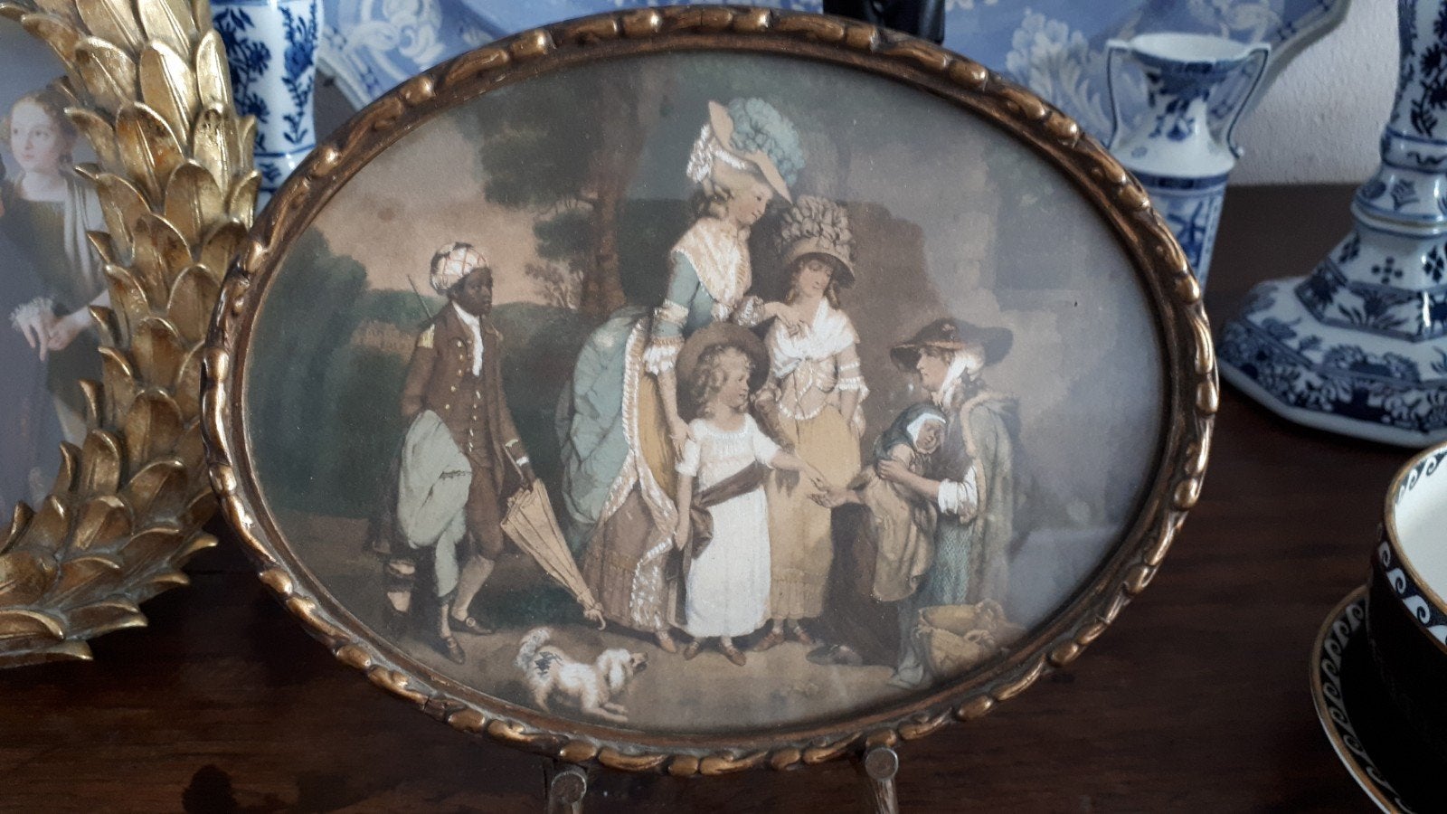 Antieke prent bois d'oré houten lijstje William Redmore Bigg, Ophalen of Verzenden