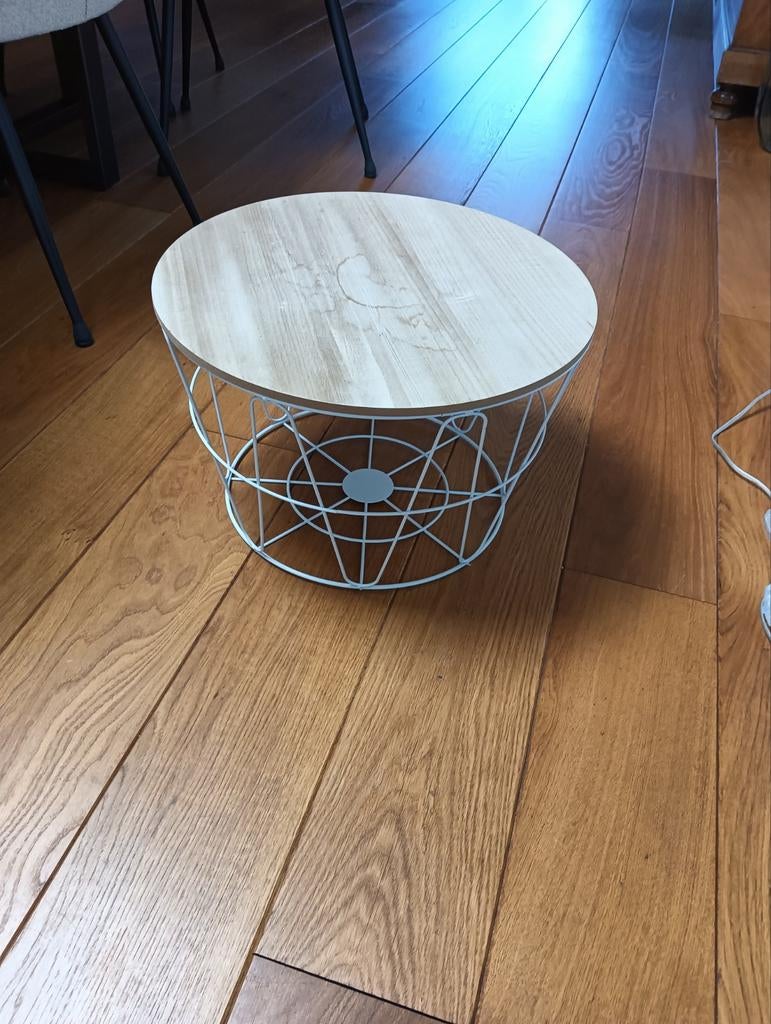Bijzettafel met opbergmand, Ophalen of Verzenden, Rond, Minder dan 55 cm, 45 tot 60 cm