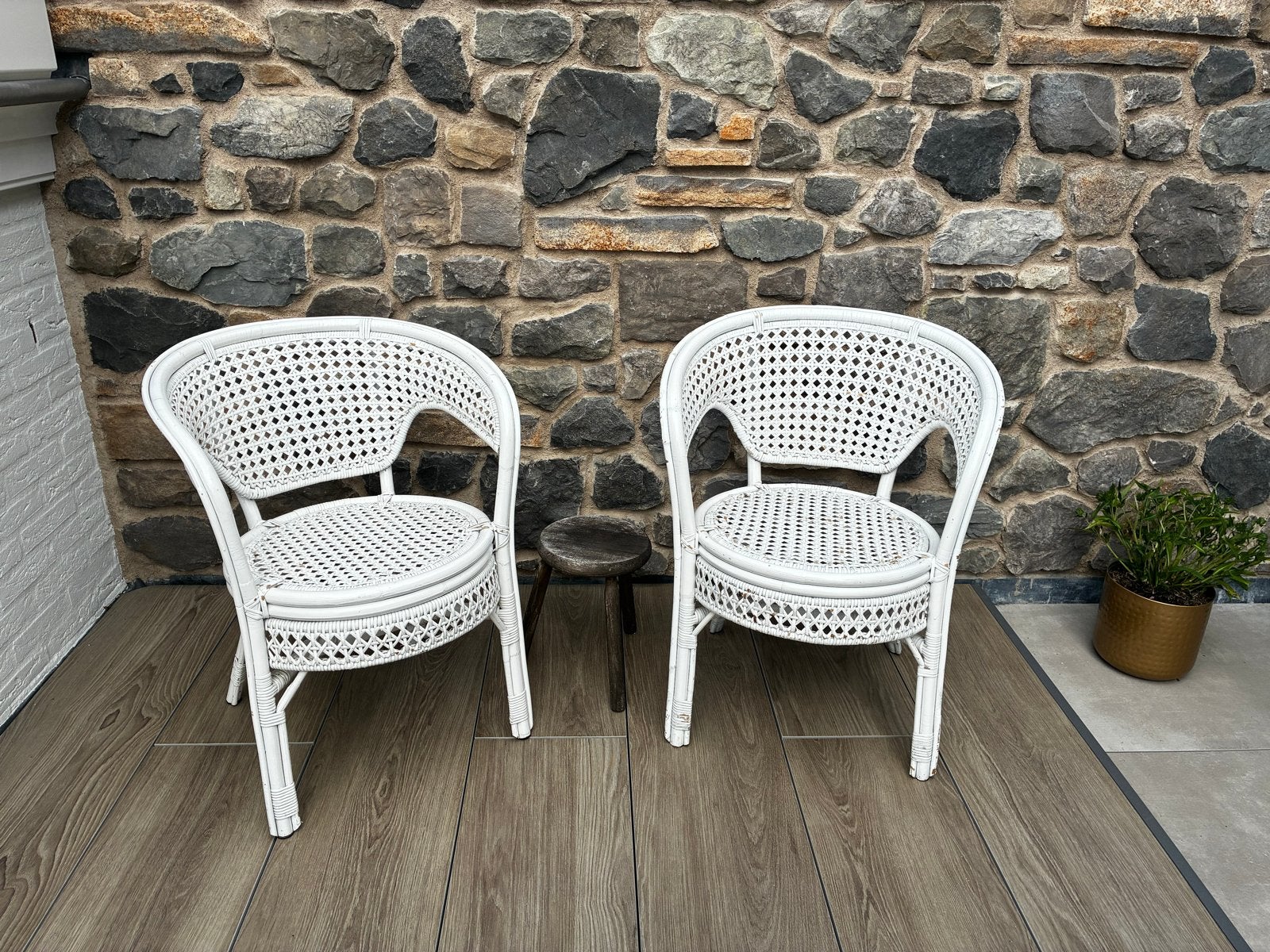 Set van 2 vintage rotan stoelen - wit, Ophalen