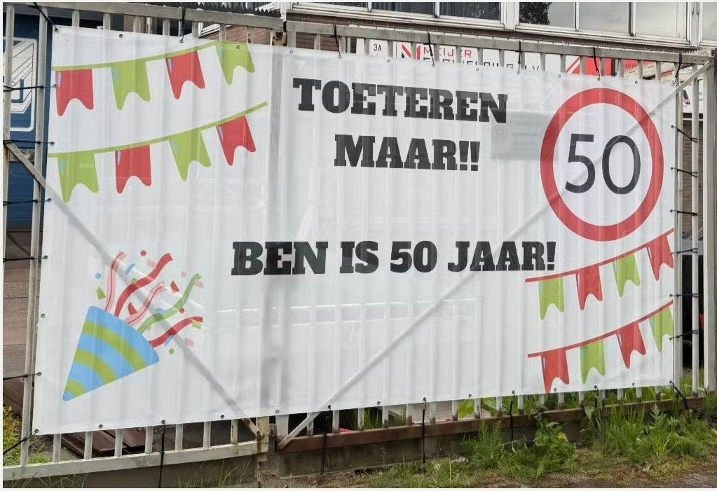 Spandoek Ben 50 jaar, Ophalen of Verzenden, Zo goed als nieuw, Versiering, Abraham of Sarah